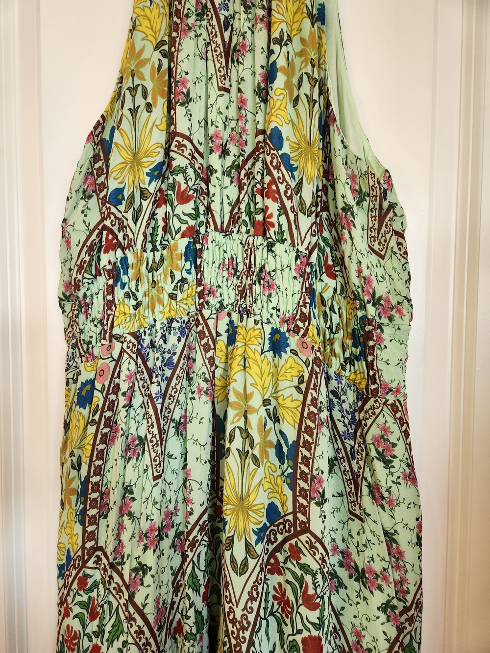 Anthropologie The Somerset Maxi Dress Halter Edition Green Motif Size XL Lined - Picture 5 of 15